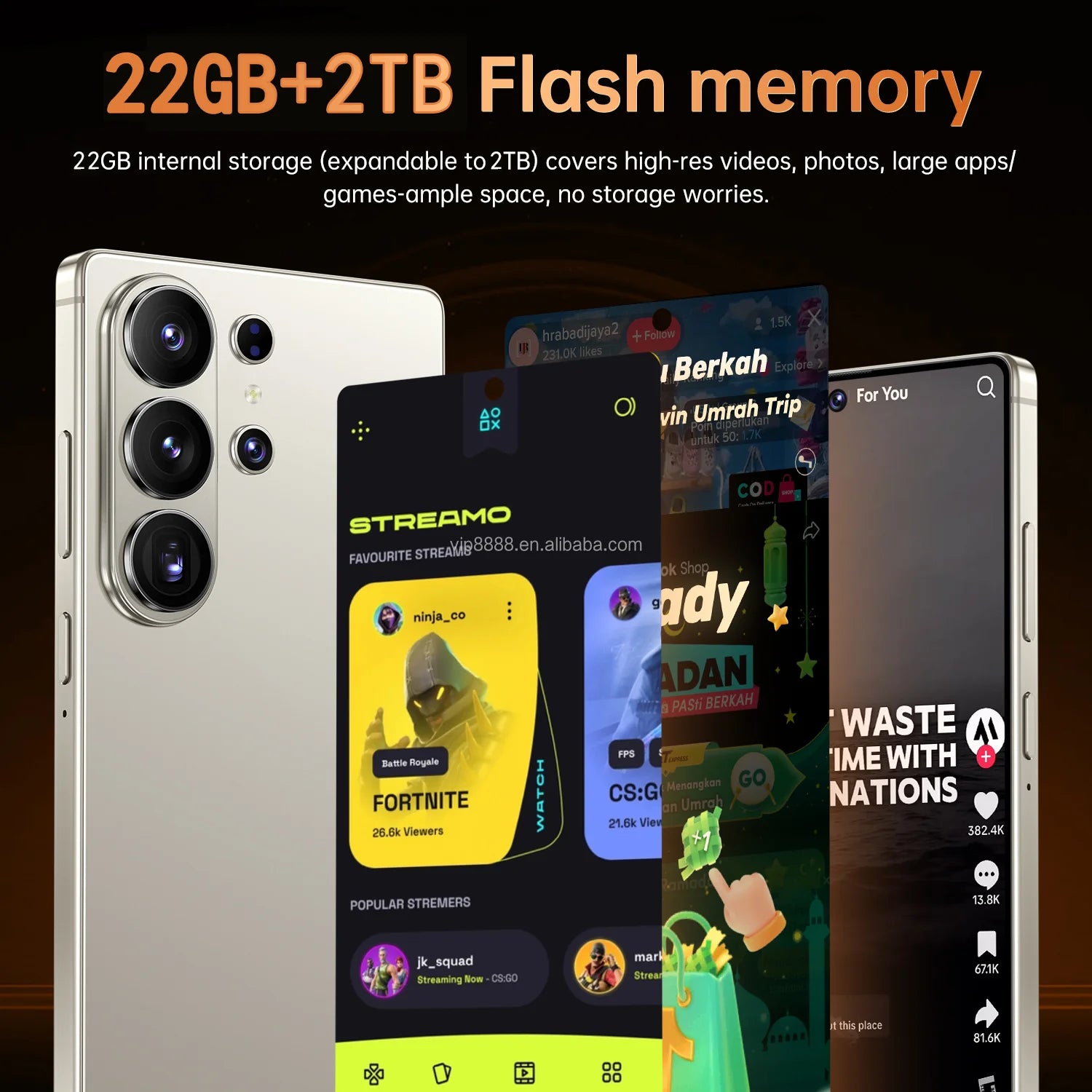 Tidesmit S26 Ultra 7.7 inch 5G smartphone with 22GB RAM 2TB storage Android 15 unlocked dual SIM mobile device
