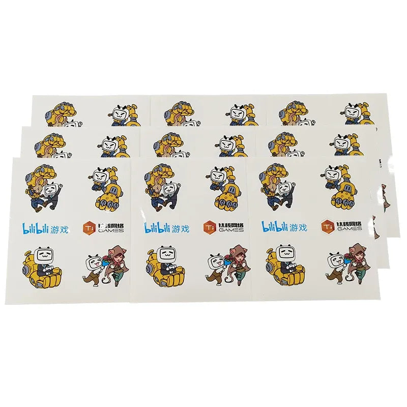 Sheet of glossy waterproof stickers with repeated cartoon mascot character designs