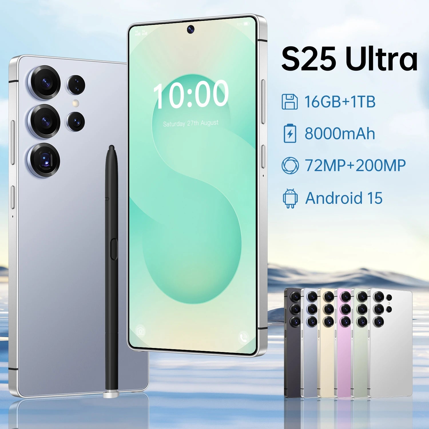 S25 Ultra 7.3-inch 5G smartphone with 16GB RAM, 1TB storage, and 108MP camera, unlocked dual SIM device.