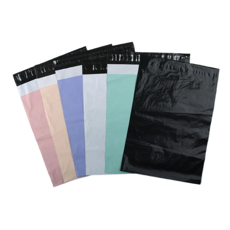 Waterproof poly mailer bags set in mixed colors, sealed fold-over style