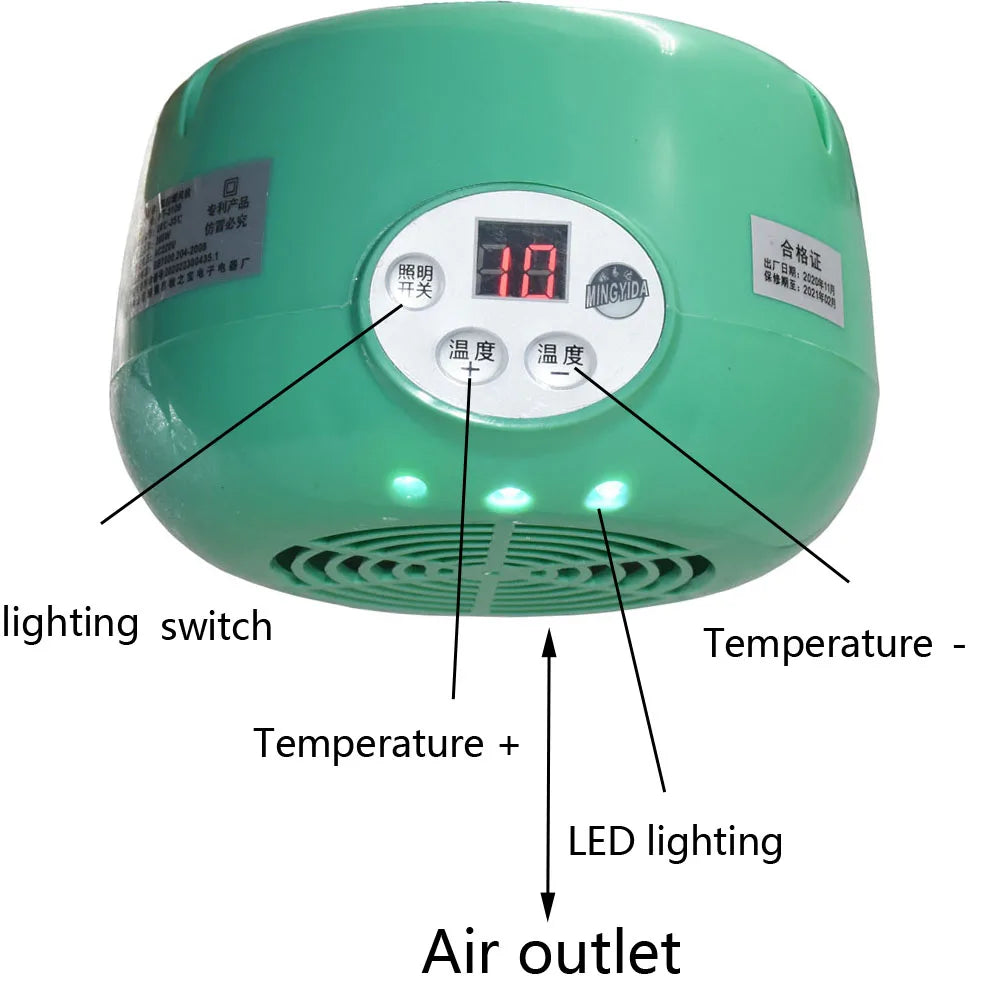Green 300W pet heating lamp with digital thermostat for chicken brooders and reptile terrariums to maintain warmth.