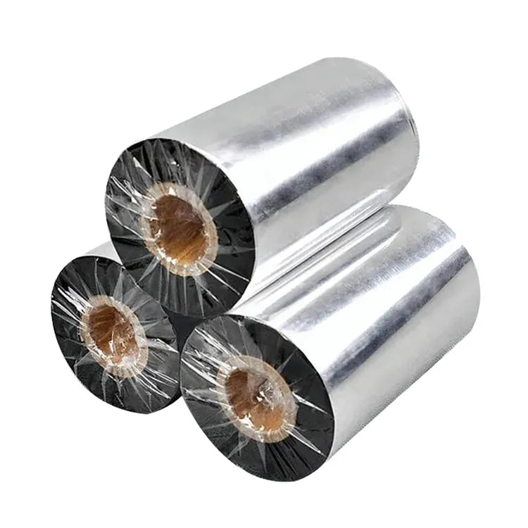 Black wax thermal transfer ribbon rolls with metallic backing