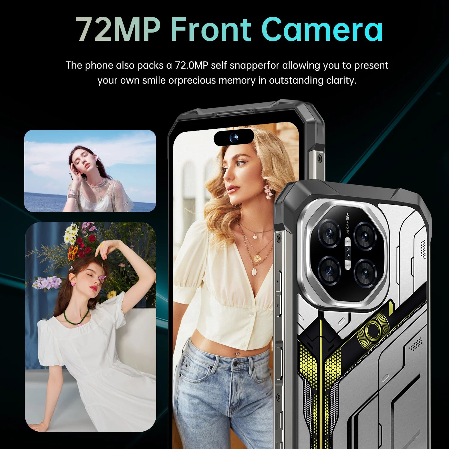 Tidesmit X27 Ultra 5G Android smartphone featuring a 7.2-inch display and 512GB storage in sleek metallic grey.