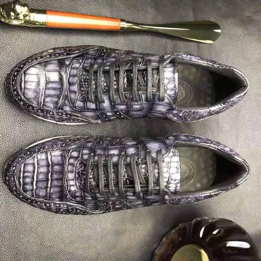 Walking Men's Fashion Sneakers Shoes Breathable Genuine Crocodile Leather Sport Shoes for Men Luxury Alligator Casual Shoes Men