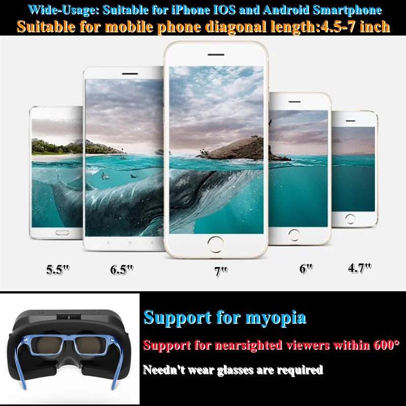VR Headset for 4.7-7 Inch Smartphones - 3D Immersive Smart Glasses Tidesmit