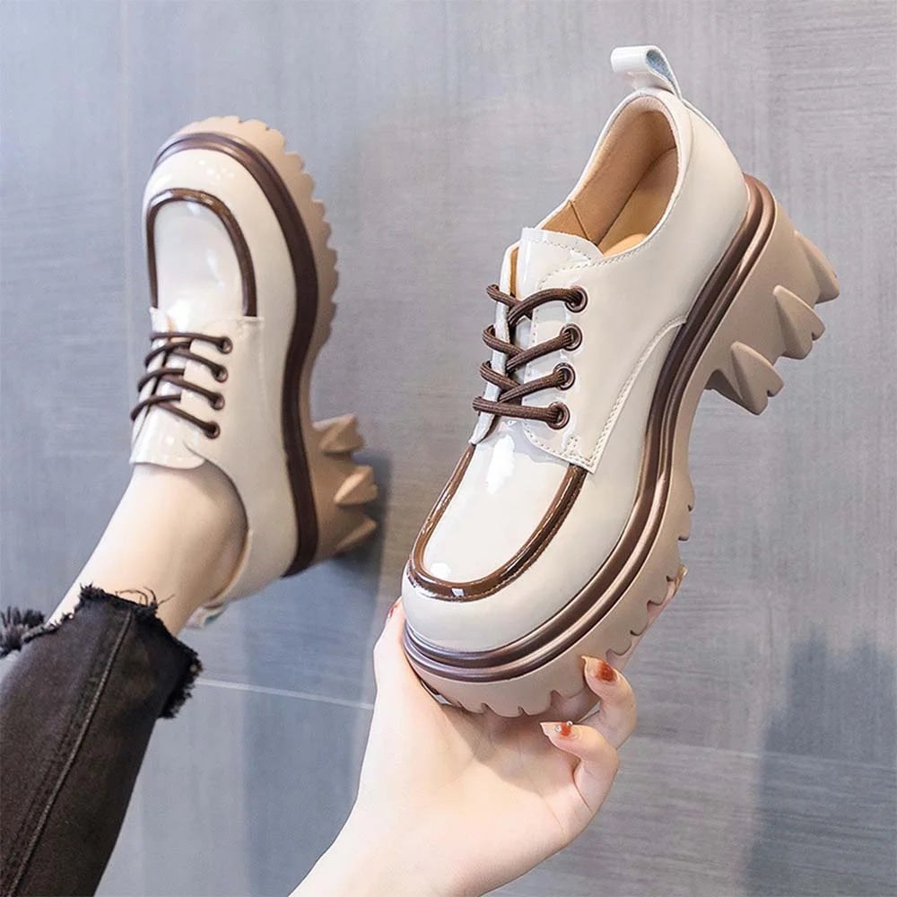 2025 New Women's British Style Spring Autumn Color Blocked Fashion Thick Heel Thick Soled Height Increasing Loafers for Women