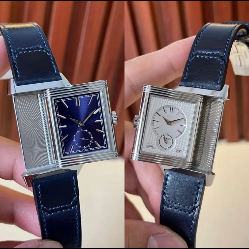 Reverso Luxury Diver Rectangular Dual-Face Flip Dual Time Mechanical Watch 45-Hour Power Reserve 20mm Analog Coin European