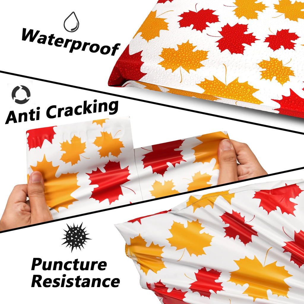 10x13 Inch Eco-Friendly 50 Pcs Maple Leaf Printed 2.5mil Poly Mailers Waterproof Tear-Resistant Self-Seal Shipping Bags Apparel
