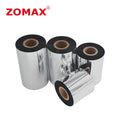 Black thermal transfer ribbon rolls with black center cores, set of four pieces.