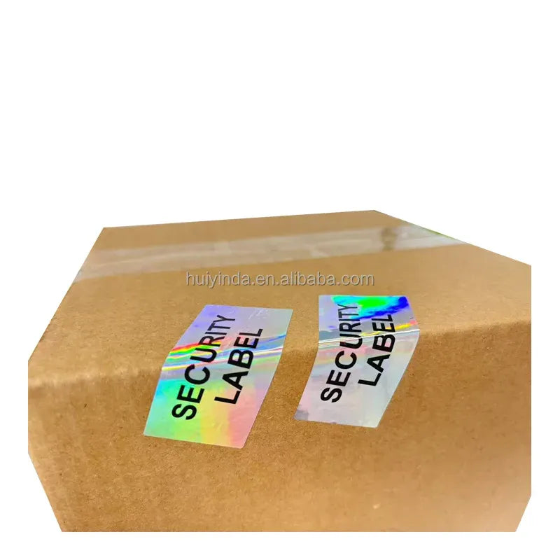 Security seal labels on kraft box, holographic SECURITY SEAL print