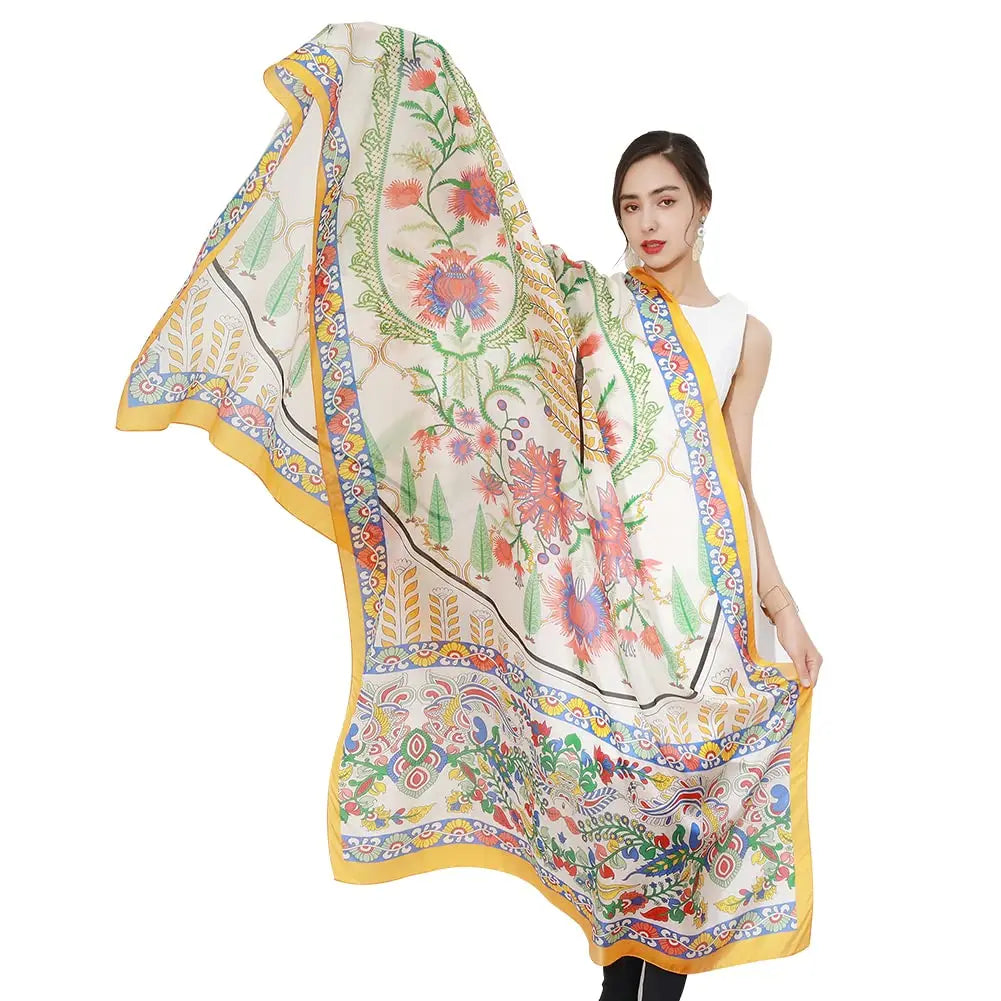 New Summer Fashion Luxury Printed Pure Silk Scarf Shawl Long Size Stole Hijab for Women