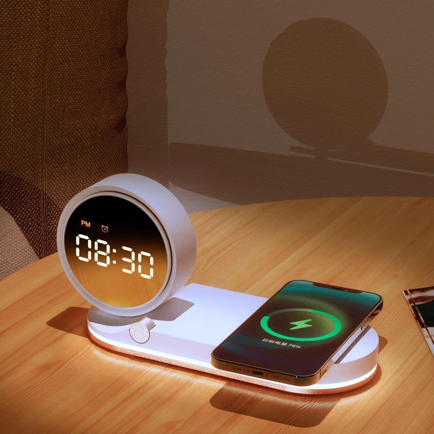 Power bank charger-Dropshipping Products 2025 Usa 15w Wireless Phone Charger with Clock 3 in 1 Wireless Charger With Night Light Custom Logo Hot Tidesmit