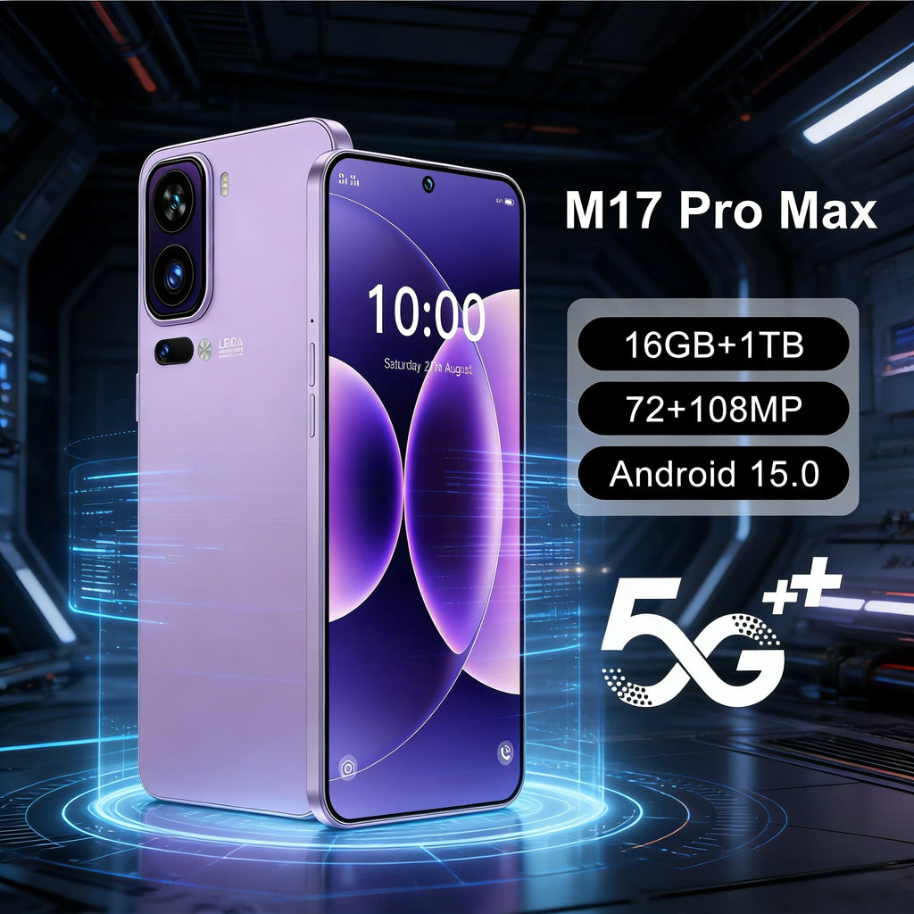 M17 Pro Max 5G smartphone with 90Hz full display, face recognition, and fingerprint unlock for mobile gaming