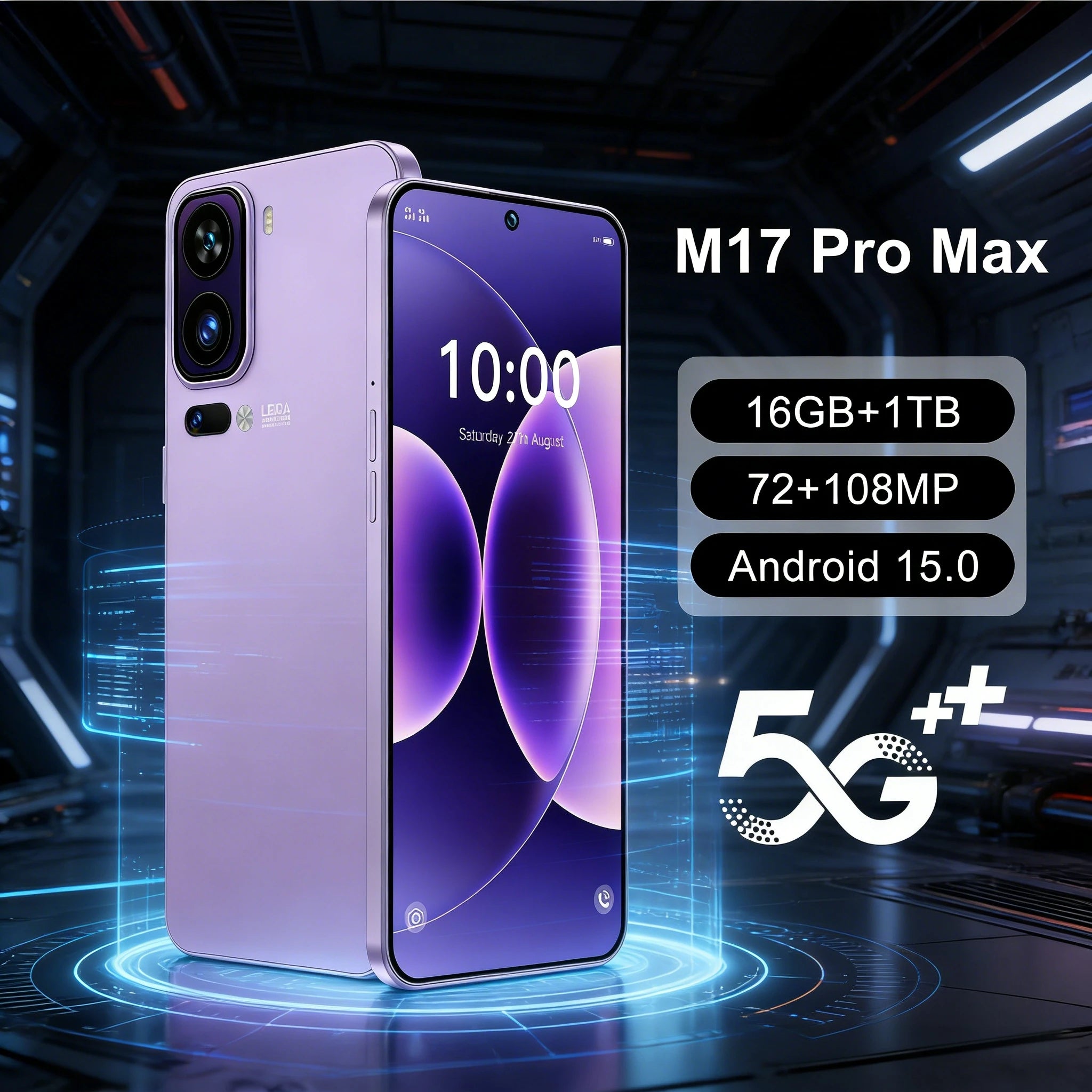 M17 Pro Max 5G smartphone with 90Hz full display, face recognition, and fingerprint unlock for mobile gaming