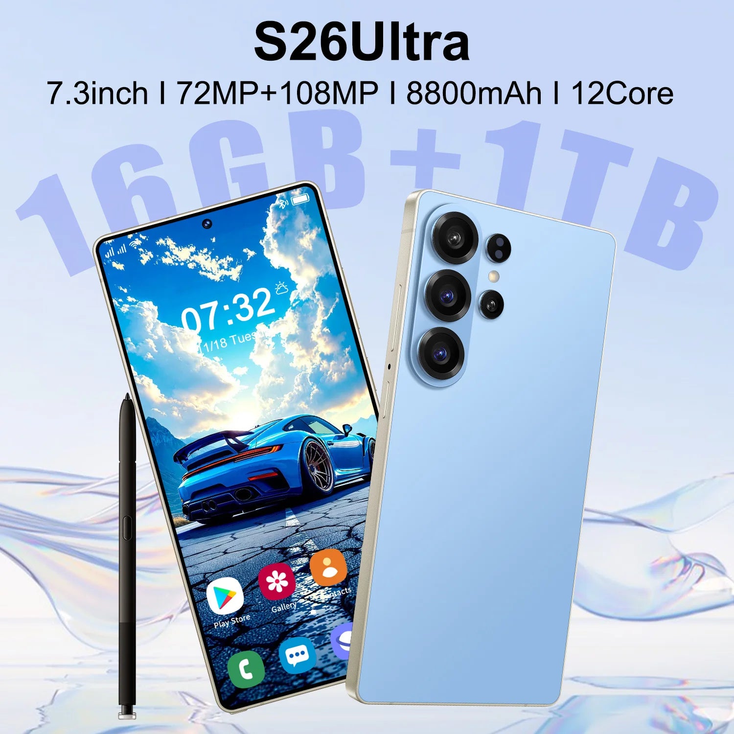 S26 Ultra 5G smartphone with 7.3-inch display and 1TB storage showing face recognition unlock feature