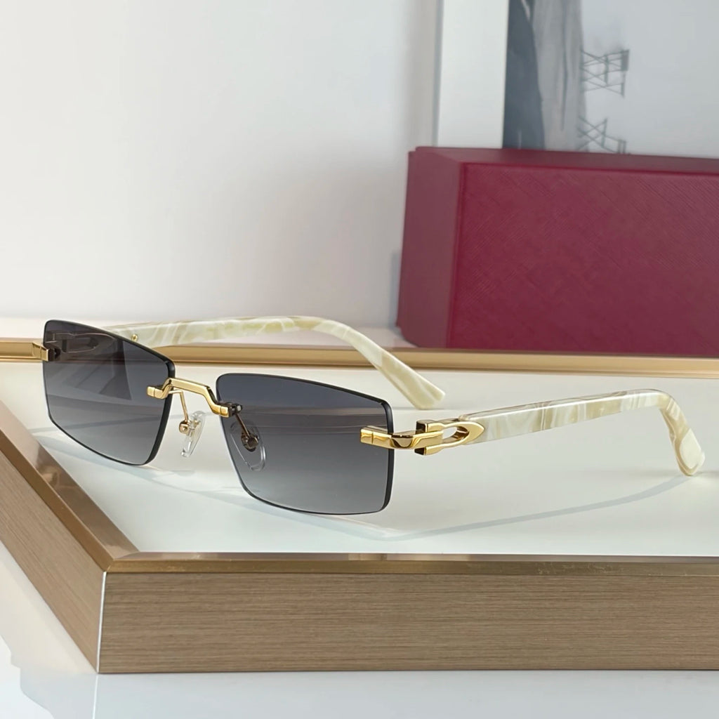 2026 Brand Designer Luxury Men's Sunglasses Rectangular Borderless Gradient Lens Unisex Titanium Frame UV400 Optical Properties