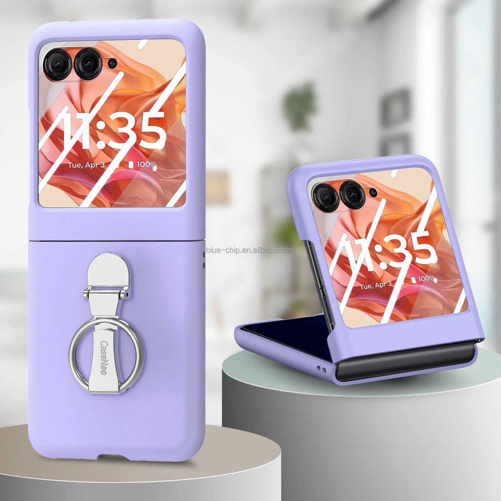 Ring Anti-Fall Promotional 2025 New Model Mobile Back Cover and Screen Protector Bulk Cell Phone Case for Motorola Razr 50 Ultra Purple (With Steel film) OPP Bag Tidesmit