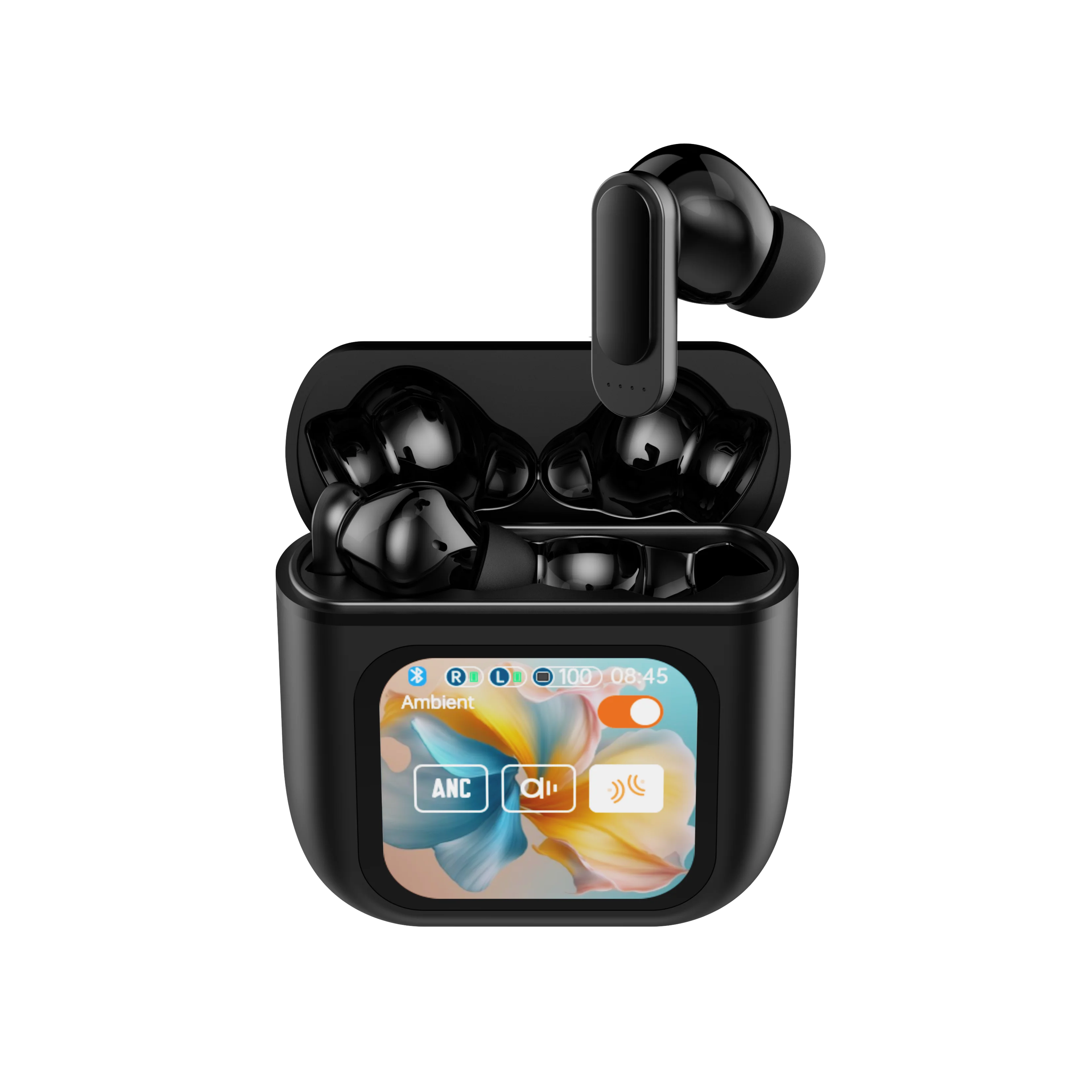 Newly Designed Anc Enc Tws Earphones with Digital LCD Touch Screen Wireless in Ear Headphones, Generation Pod TWS Earbuds Tidesmit