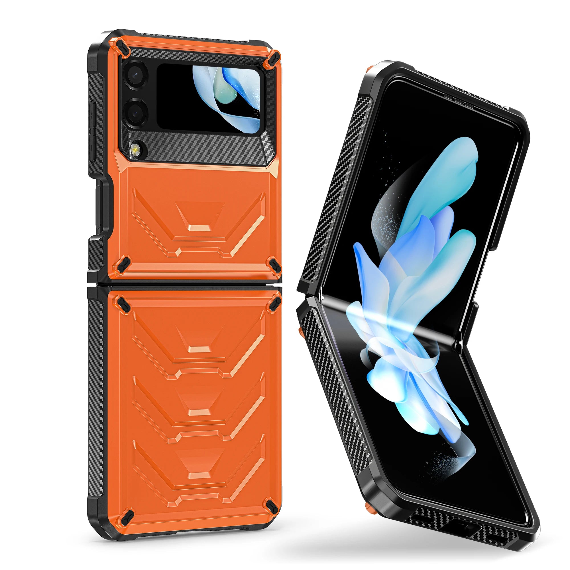 Galaxy Z Flip 4 SM F721 Luxury 5G Screen Protector TPU Case Cover 6.7 Inch Mobile Phone Shockproof Black PC Protector Orange Corrugated Box For samsung Galaxy Z Flip 4 SM-F721 Tidesmit