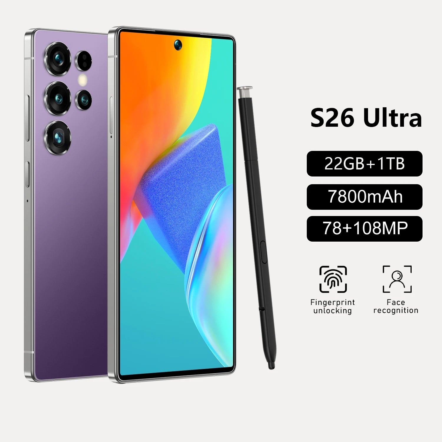 Tidesmit Android 15 5G Smartphone | 1TB Storage & 22GB RAM | 7.3 Inch Purple 22GB 1TB Tidesmit