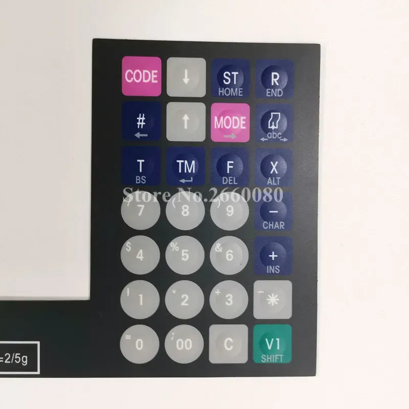 Black keypad film with colored CODE, ST, R/END buttons, numeric keys, and V1 Shift