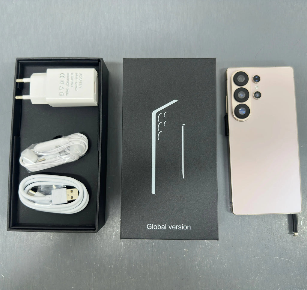 Close-up of Tidesmit S26 Ultra smartphone showing sleek build, side buttons, charging port, and premium finish.