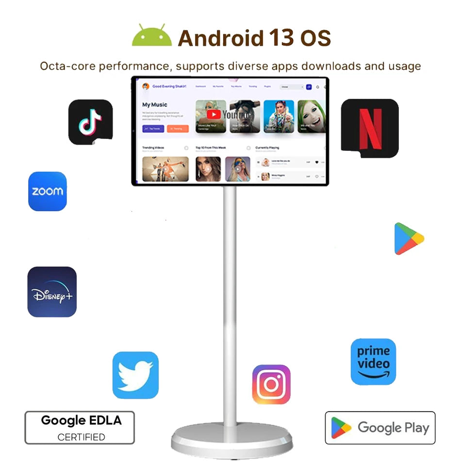 21.5 Inch Portable Smart TV 8-Core CPU Android OS LED Touch Screen Built-In Speaker Mobile Monitor Rotatable Touch Screen TV