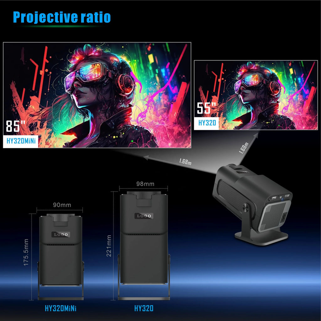 HY320 Mini Projector Android LCD 720P Projector Game Home Theater 100-300ANSI Lumen HY320Mini 4K Screen Mirror Portable Projetor Tidesmit