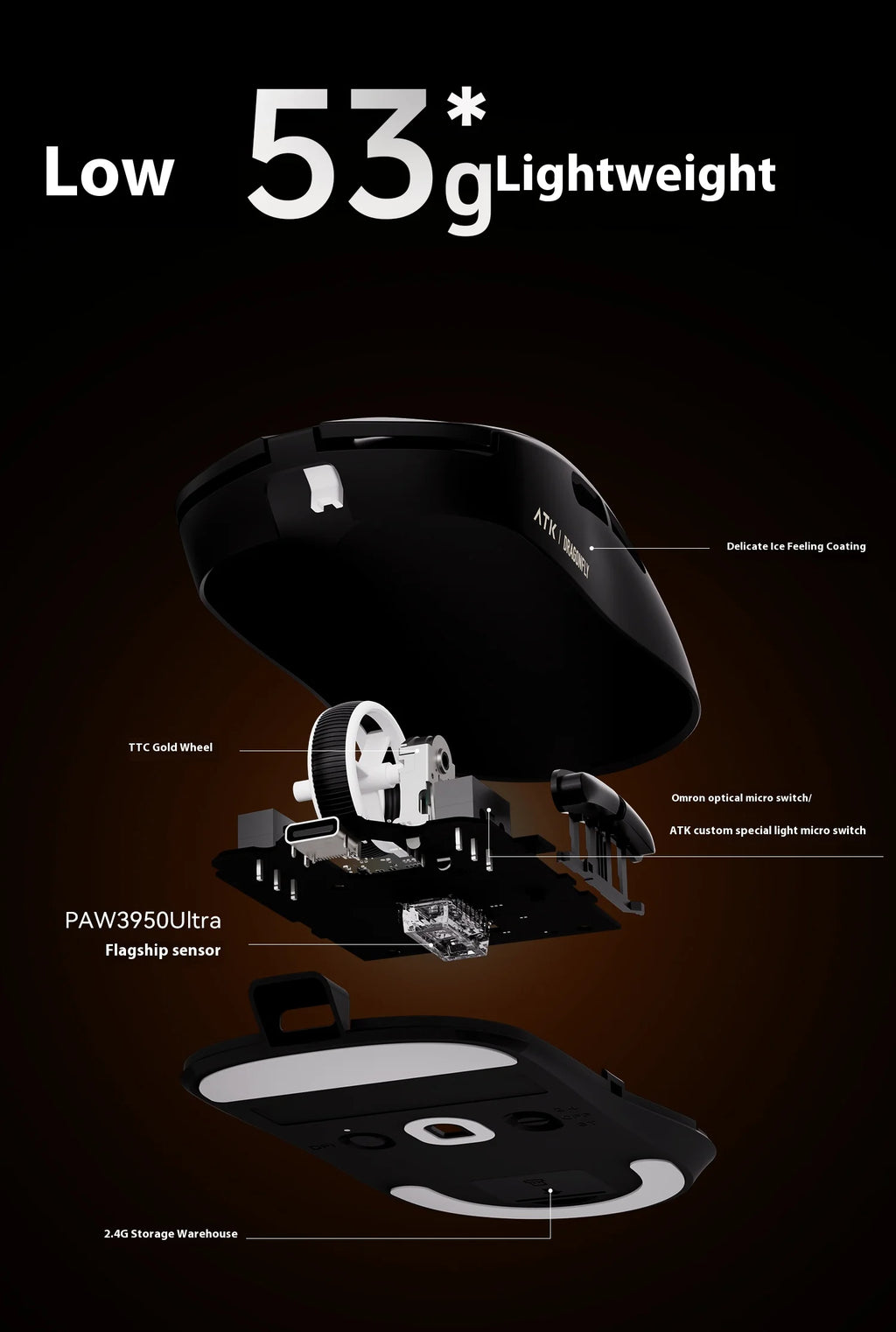 ATK A9 PLUS ULTRA Series Mouse Dual 8K Wireless Mouse Bluetooth Lightweight PAW3950 Ultra Nordic52840 E-sports Mice Gift