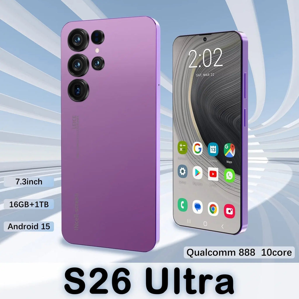 S26 Ultra Android 15 gaming smartphone with 7.3 inch HD screen 16GB RAM 1TB storage and 108MP camera, gallery image 4