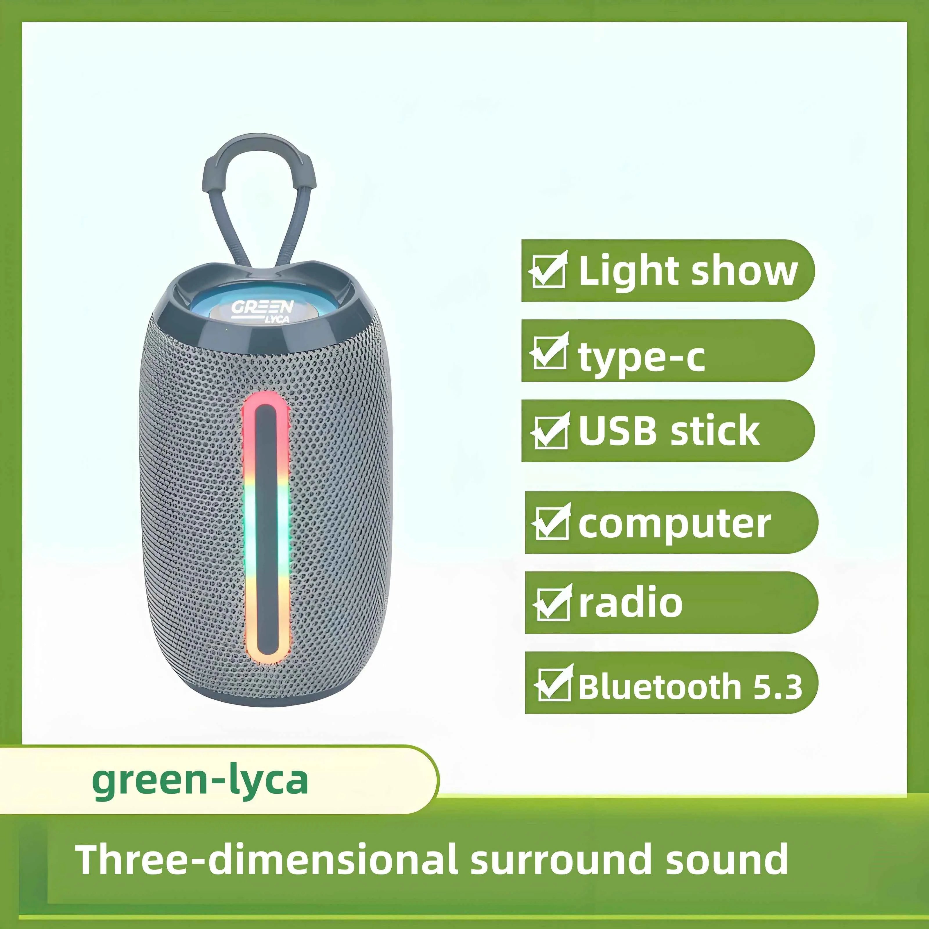 Green-Lyca Small Portable Wireless for Bluetooth Desktop Subwoofer Active Desktop Speaker RGB LED Cylindrical Design Gift My Store