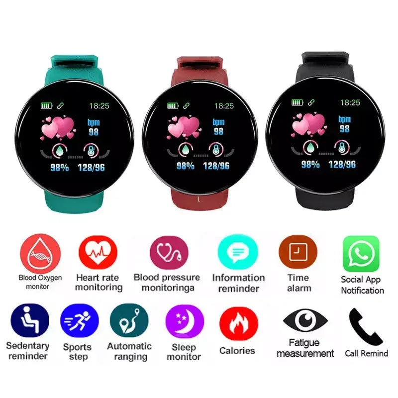 Reloj Intelligent Waterproof Upgraded SmartWatch D18 Blood Pressure Heart Rate Sleep Monitoring Fitness Tracker D18 Smart Watch - Tidesmit