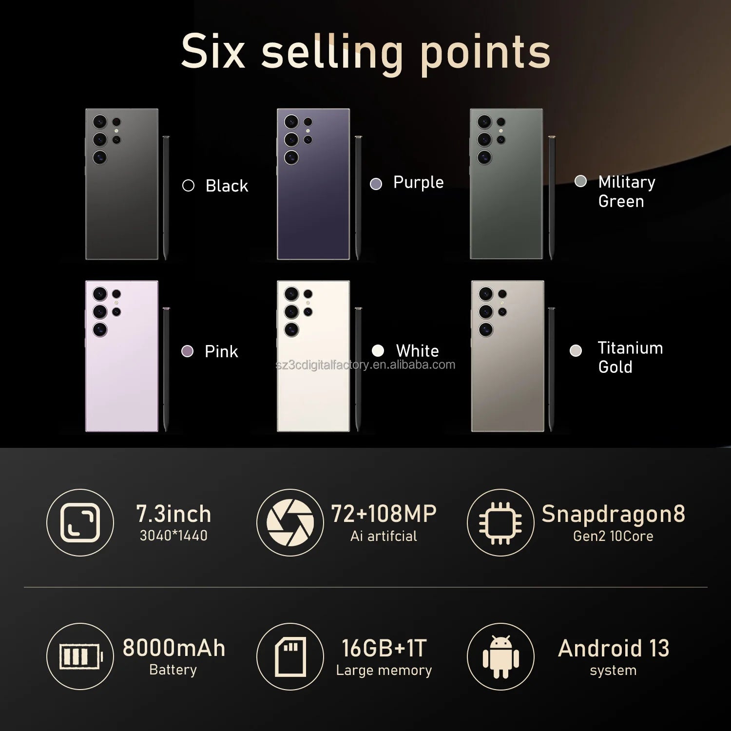 Tidesmit S25 Ultra 5G smartphone with 108MP camera, 16GB RAM, 1TB storage, and deca-core CPU for mobile gaming.