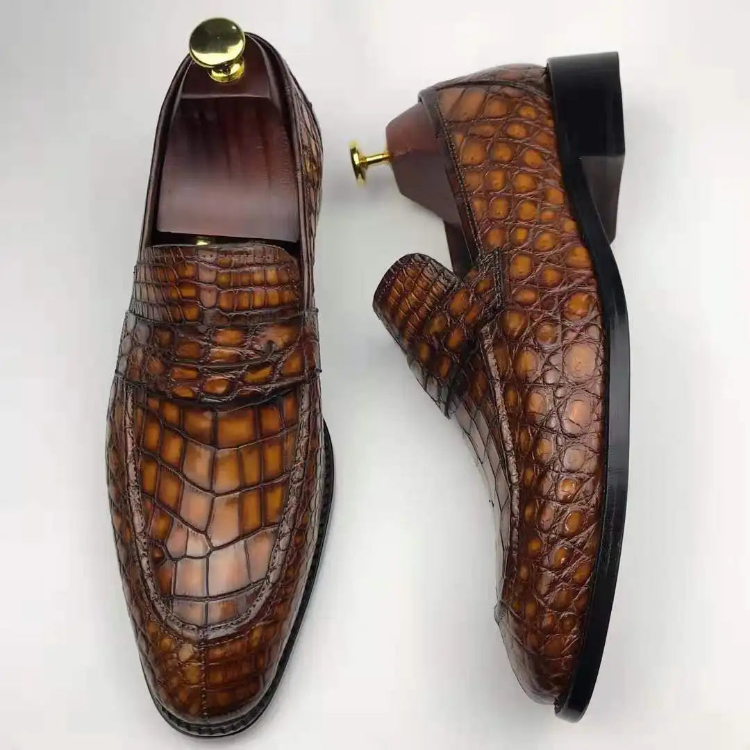 Goodyear Welt Genuine Crocodile Leather Shoes for Man Loafers Shoes Alligator Men Chic New Model Office Party Men's Shoes