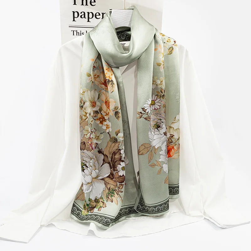 Custom Fashion Headwraps Women Silk Scarves Luxury Mulberry Silk Hijab Muslim Ultralight Ladies Scarf Digital Print