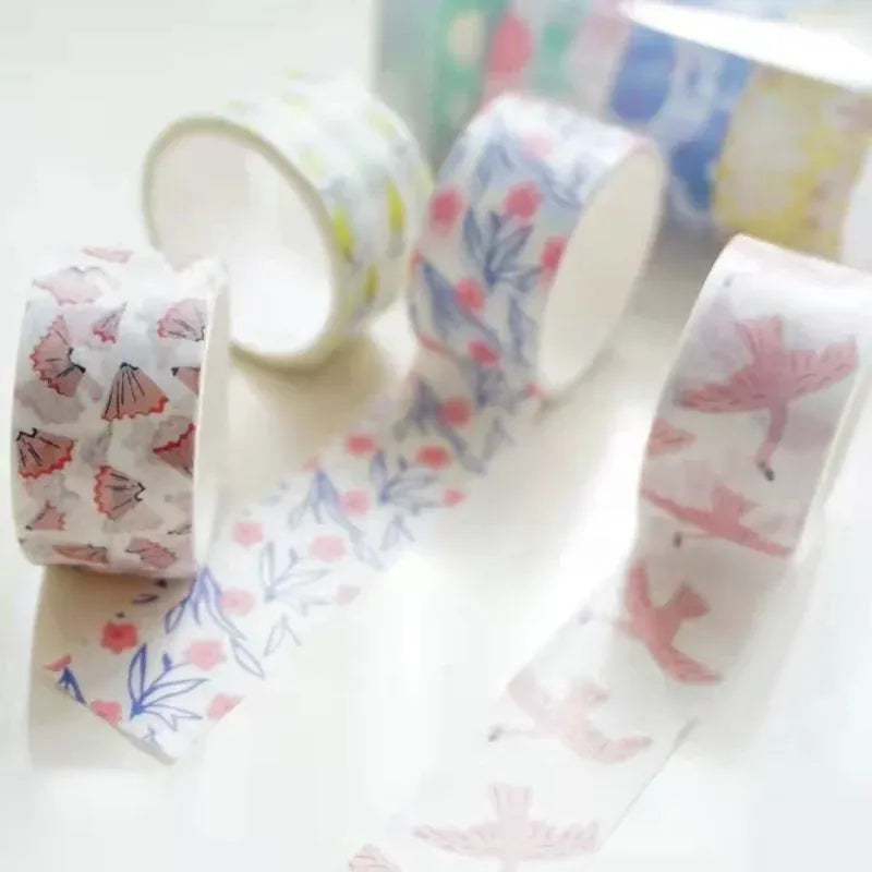 Washi tape strips with bird and floral prints