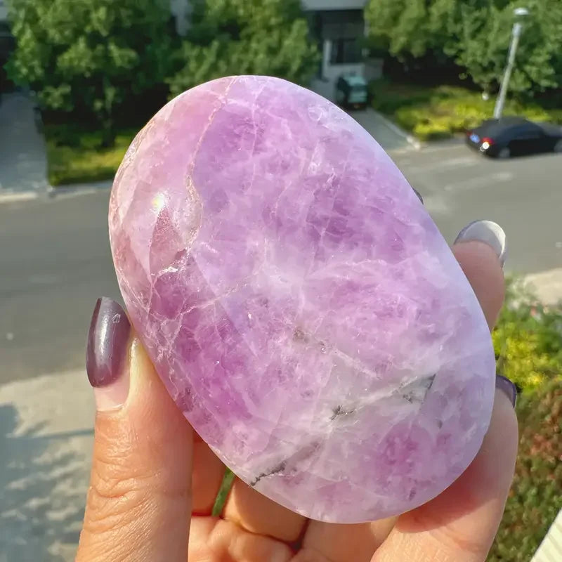 1pc Natural Shiny Purple Kunzite Palm Stone - Rare for Home Decor, Holiday Gift, Meditation &, Polished with Smooth Edges