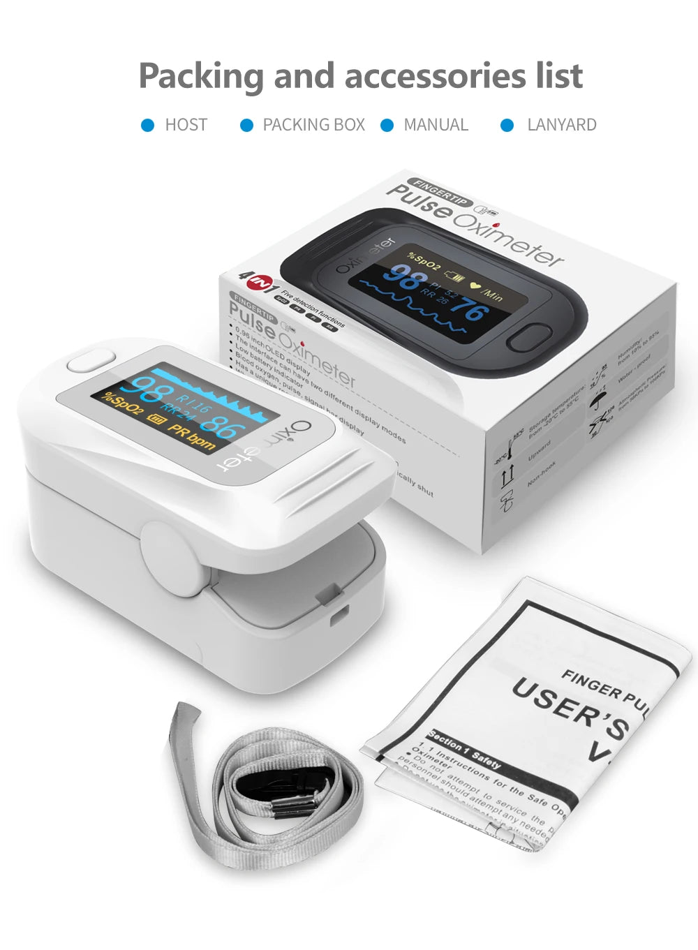 JianyouCare Finger Pulse Oled Oximeter Portable RR Blood Oxygen Saturation Meter Respiratory Rate Oximetro De Dedo Pulsioximetro