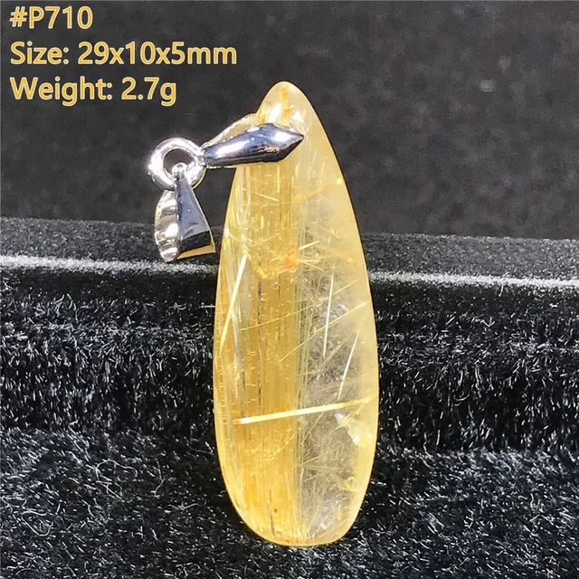 Natural Gold Rutilated Quartz Sterling Silver Pendant Necklace for Women & Men Healing Wealth Gift CCGTC Certified AAAAA