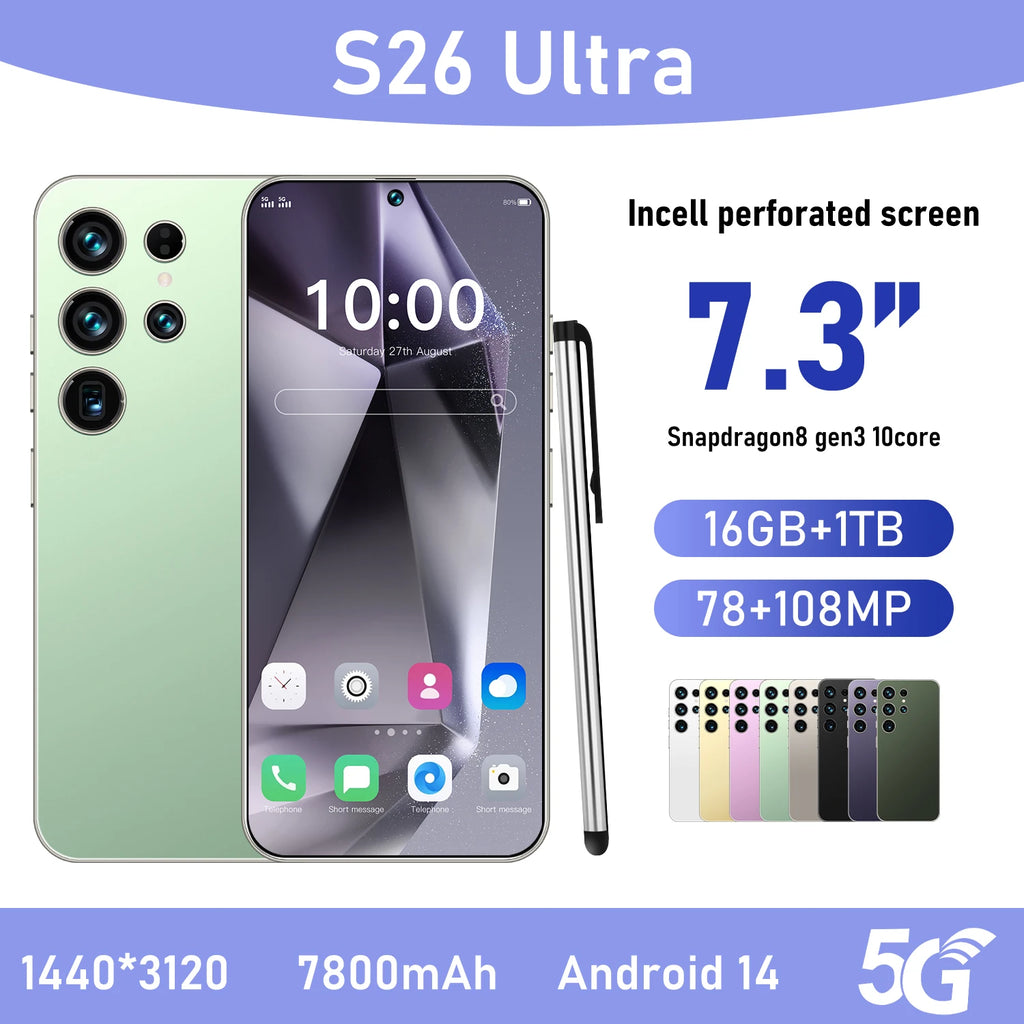 2025 New Original Phones S26 ultra 5g Smartphones 22GB+2TB 5G Dual SIM Cellphone Mobile Phone Face Unlock Android 14 5G Phone - Tidesmit