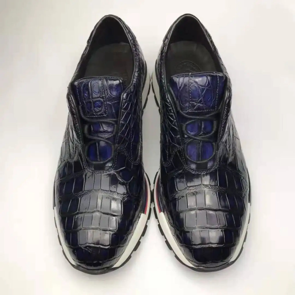 Luxury Men's Sports Shoes Handmade Crocodile Leather Anti-slip Walking Style Custom Fashion Sneakers Breathable Rubber Insole