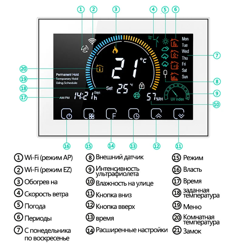 WiFi Smart Thermostat for Home Heating - Colorful Touchscreen Model Tidesmit