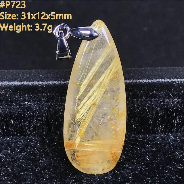 Natural Gold Rutilated Quartz Sterling Silver Pendant Necklace for Women & Men Healing Wealth Gift CCGTC Certified AAAAA
