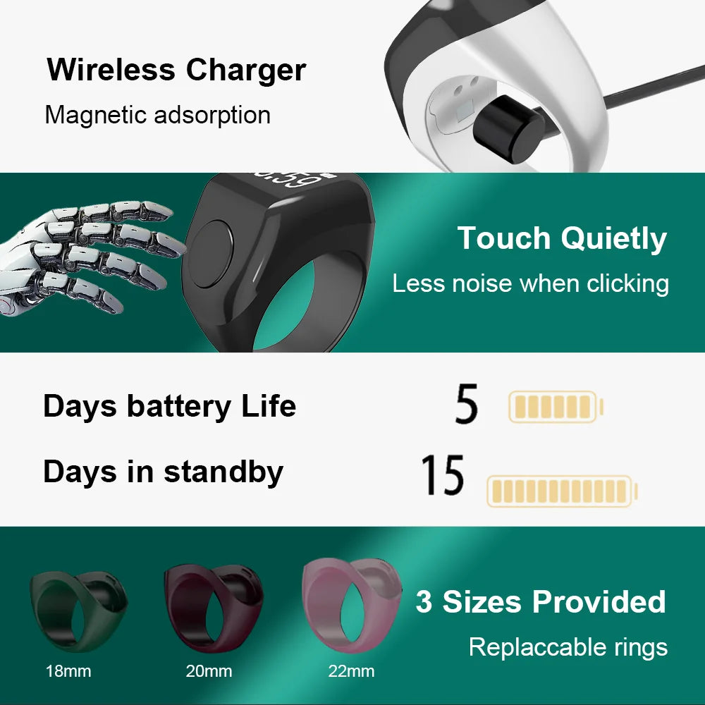 2024 New Multifunctional Products Muslim Smart Rings Counter Function Heart Rate Steps BT Smart Zikr Ring Smart Ring Wireless Tidesmit