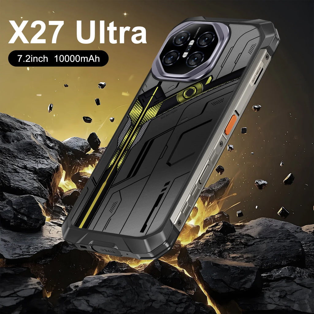 Tidesmit X27 Ultra 5G smartphone with 7.2-inch screen, waterproof, shockproof, and NFC features.