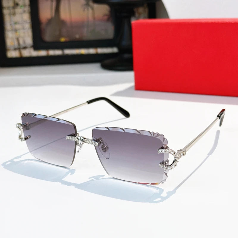 High End Luxury Diamond Sun Glasses Women Men Rimless Shades Trendy Brand Designer Frameless Sunglasses Unisex