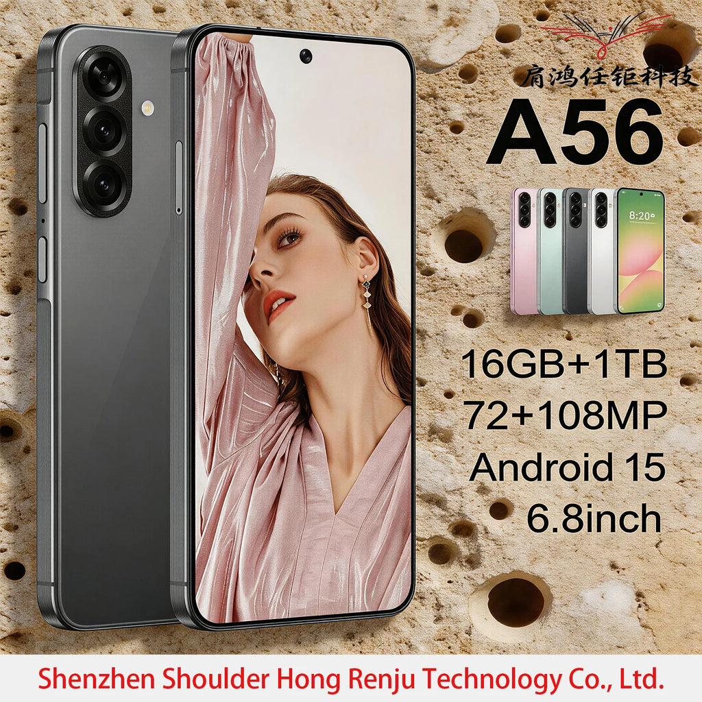 A56 5G smartphone with 16GB RAM and 1TB storage showing the large screen and fast charging design from gallery view 3