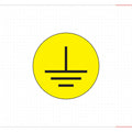 Yellow grounding symbol safety sticker with black earth icon on round label