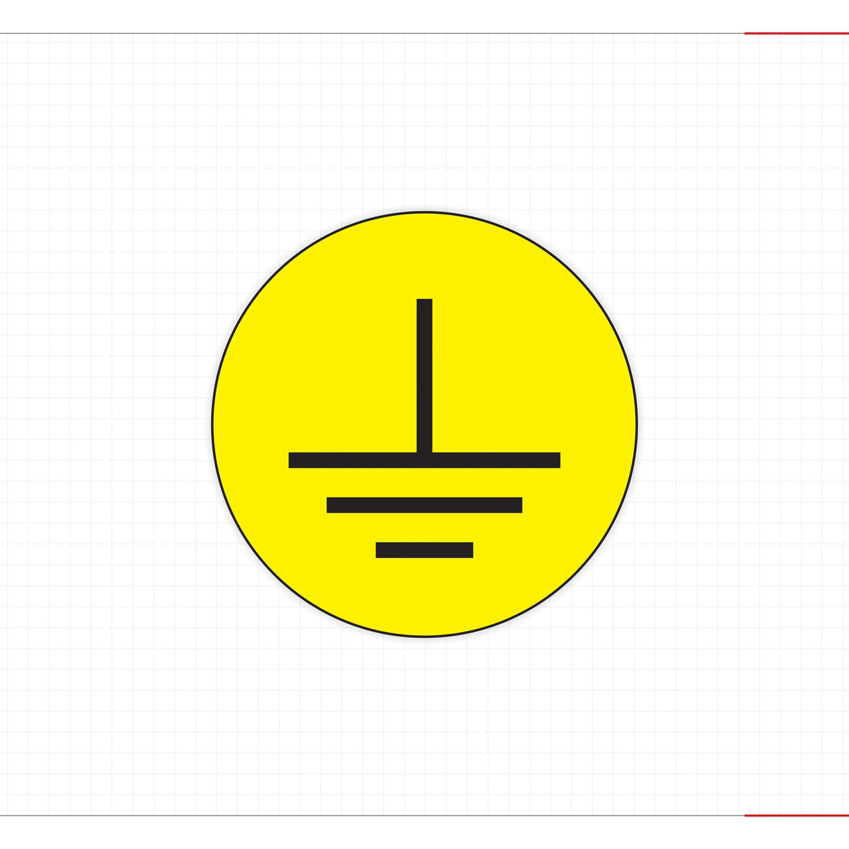 Yellow grounding symbol safety sticker with black earth icon on round label