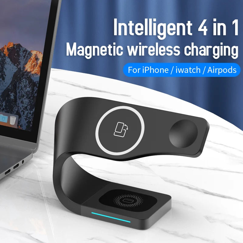 4 in 1 Magnetic Multifuncion Station 3 in 1 Wireless Charger Stand for Phone IWatch 10W 15W Fast Charging Tidesmit
